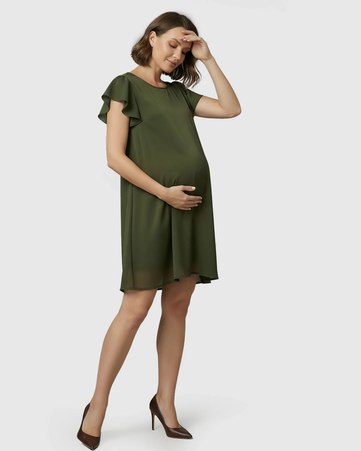 Bump Society – The Comfort Collection: Ruffle Sleeves Shift Silhouette Maternity Mini Dress