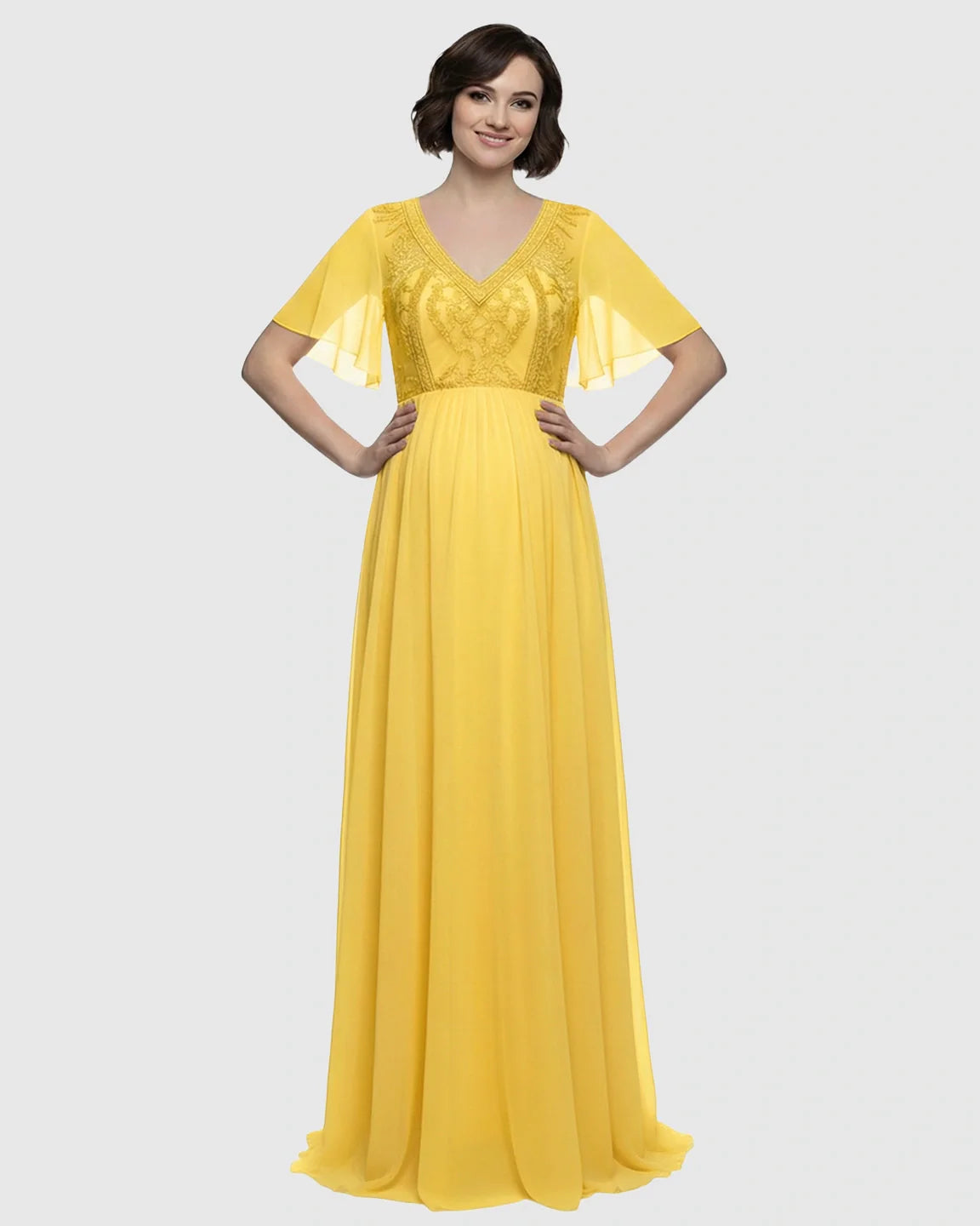 Bump Society – The Comfort Collection: Embroidered Bodice Long Train Maternity Photoshoot Gown