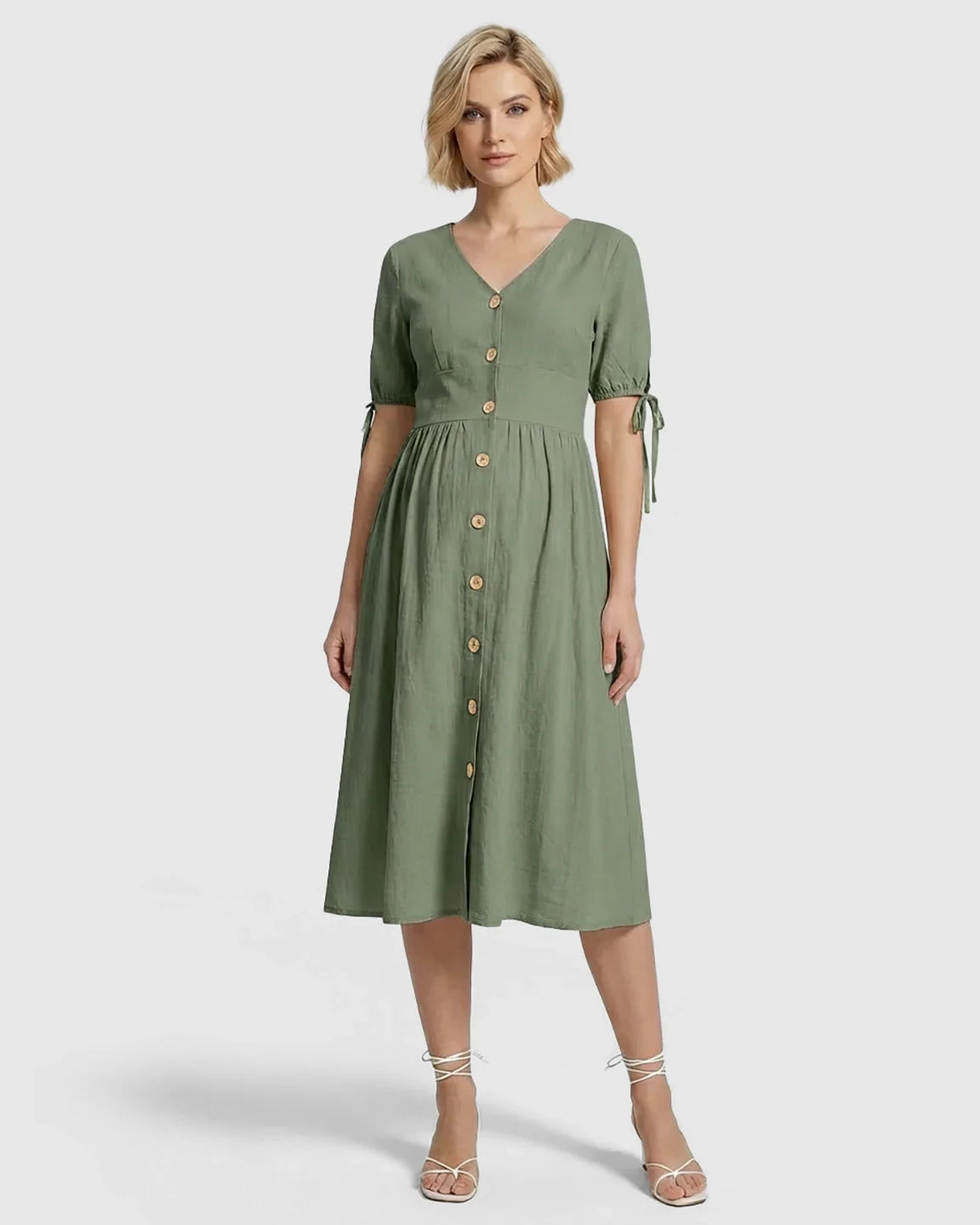 Bump Society – The Comfort Collection: Tie Sleeve A-Line Maternity Midi Dress