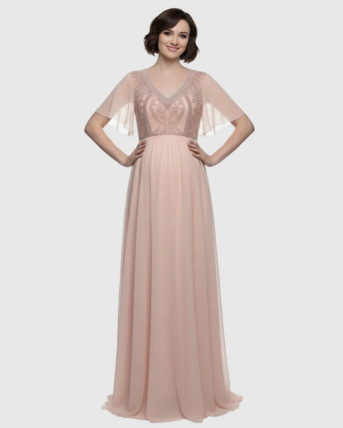 Bump Society – The Comfort Collection: Embroidered Bodice Long Train Maternity Photoshoot Gown