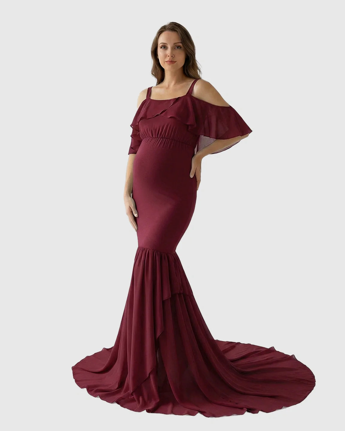 Bump Society – The Comfort Collection: Off-Shoulder Mermaid Trail Maternity Photoshoot Dress