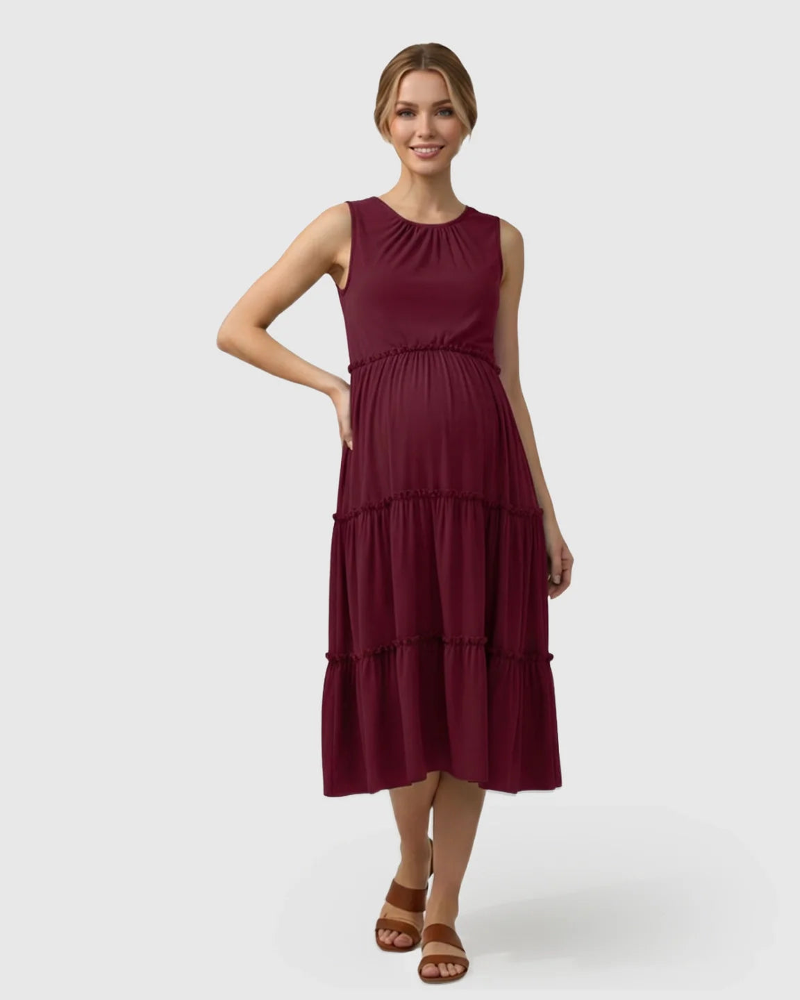 Bump Society – The Comfort Collection: Tiered Ruffle Skirt Casual Maternity Midi Dress