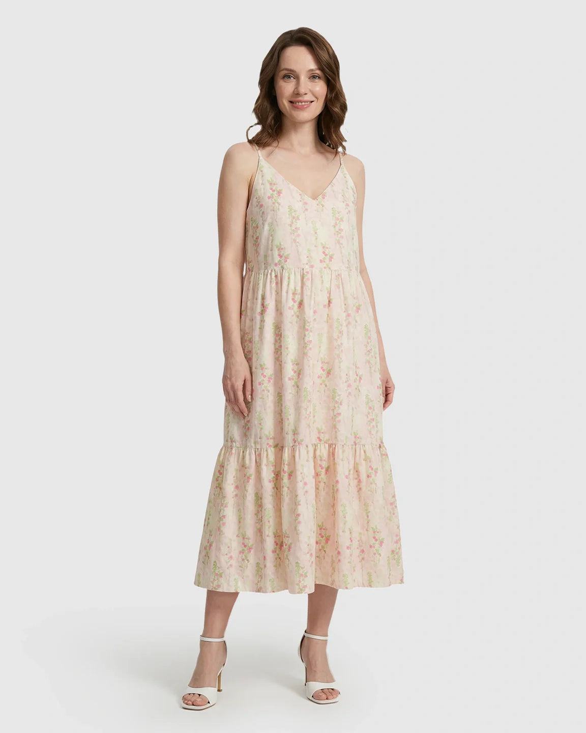 Bump Society – The Comfort Collection: Spaghetti Strap Floral Tiered Maternity Dress