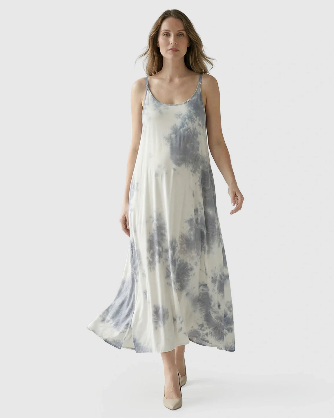 Bump Society – The Comfort Collection: Spaghetti Strap Tie-Dye Maternity Maxi Dress