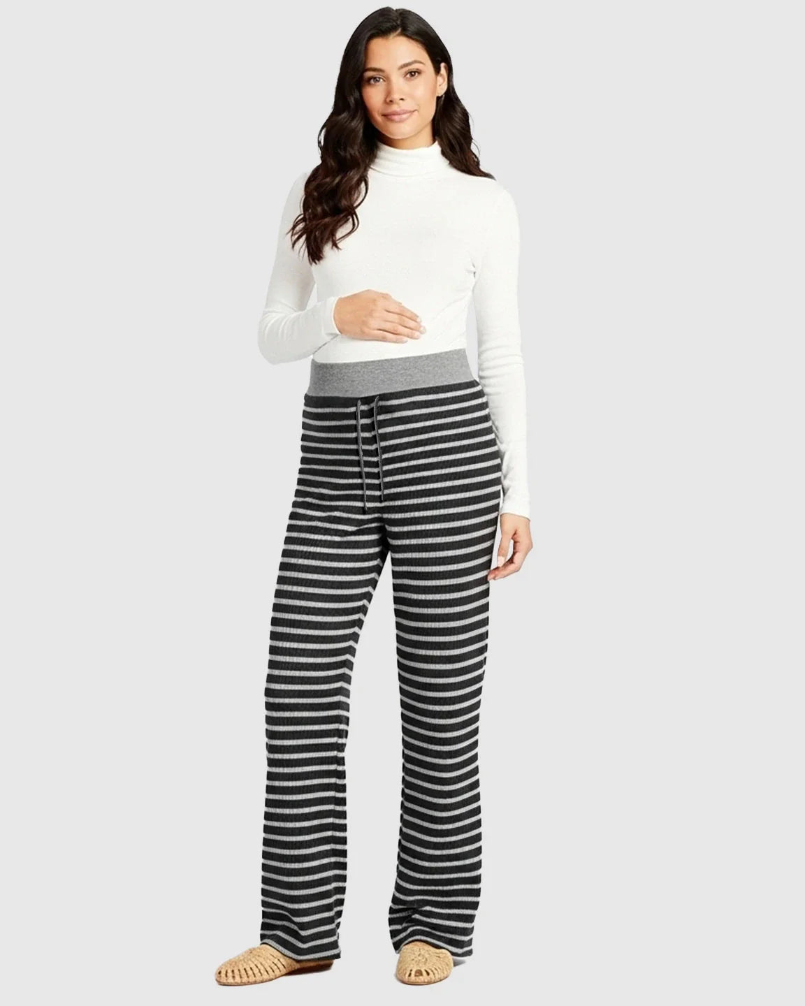 Bump Society – The Comfort Collection: Striped Knitted Wide Leg Maternity Pants