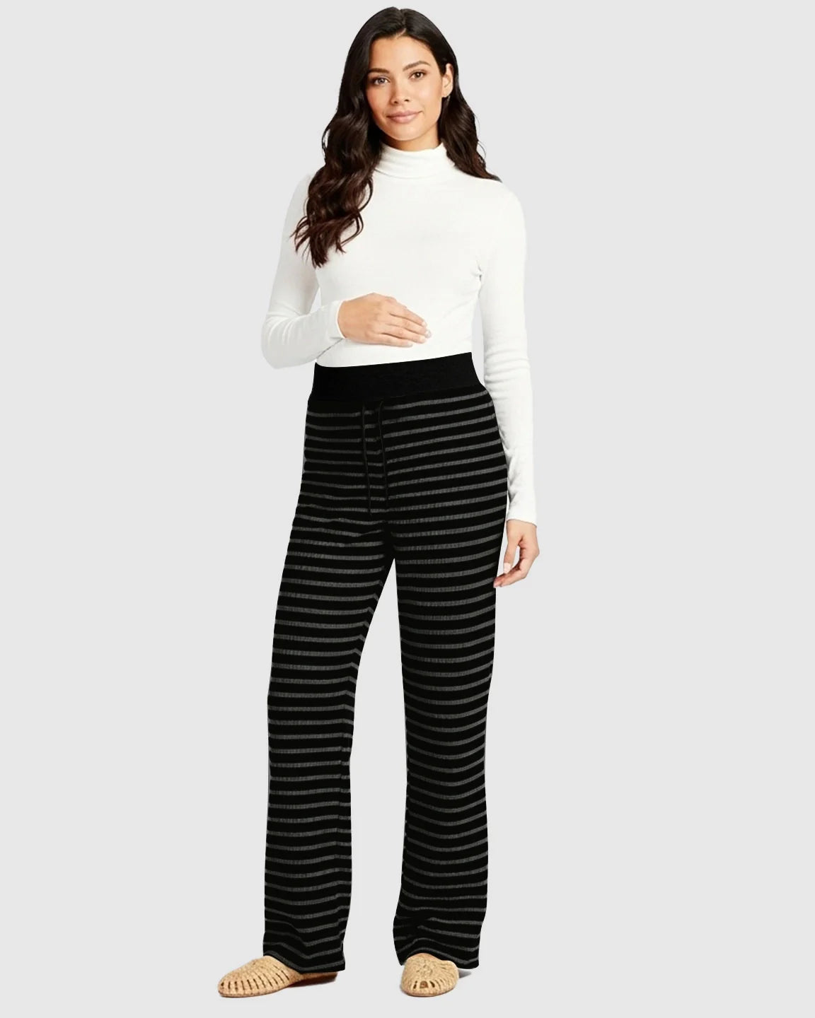 Bump Society – The Comfort Collection: Striped Knitted Wide Leg Maternity Pants