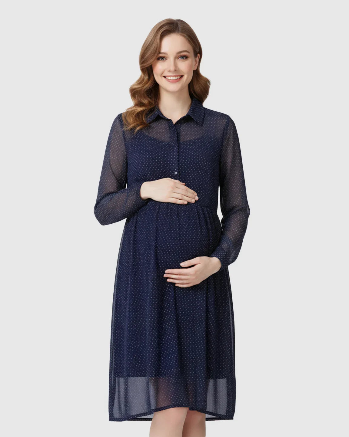 Bump Society – The Comfort Collection: Button-Front Chiffon Flowing Maternity Dress
