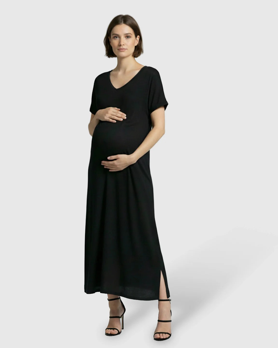 Bump Society – The Comfort Collection: Soft V-Neck Relaxed Fit Maternity Midi Dress