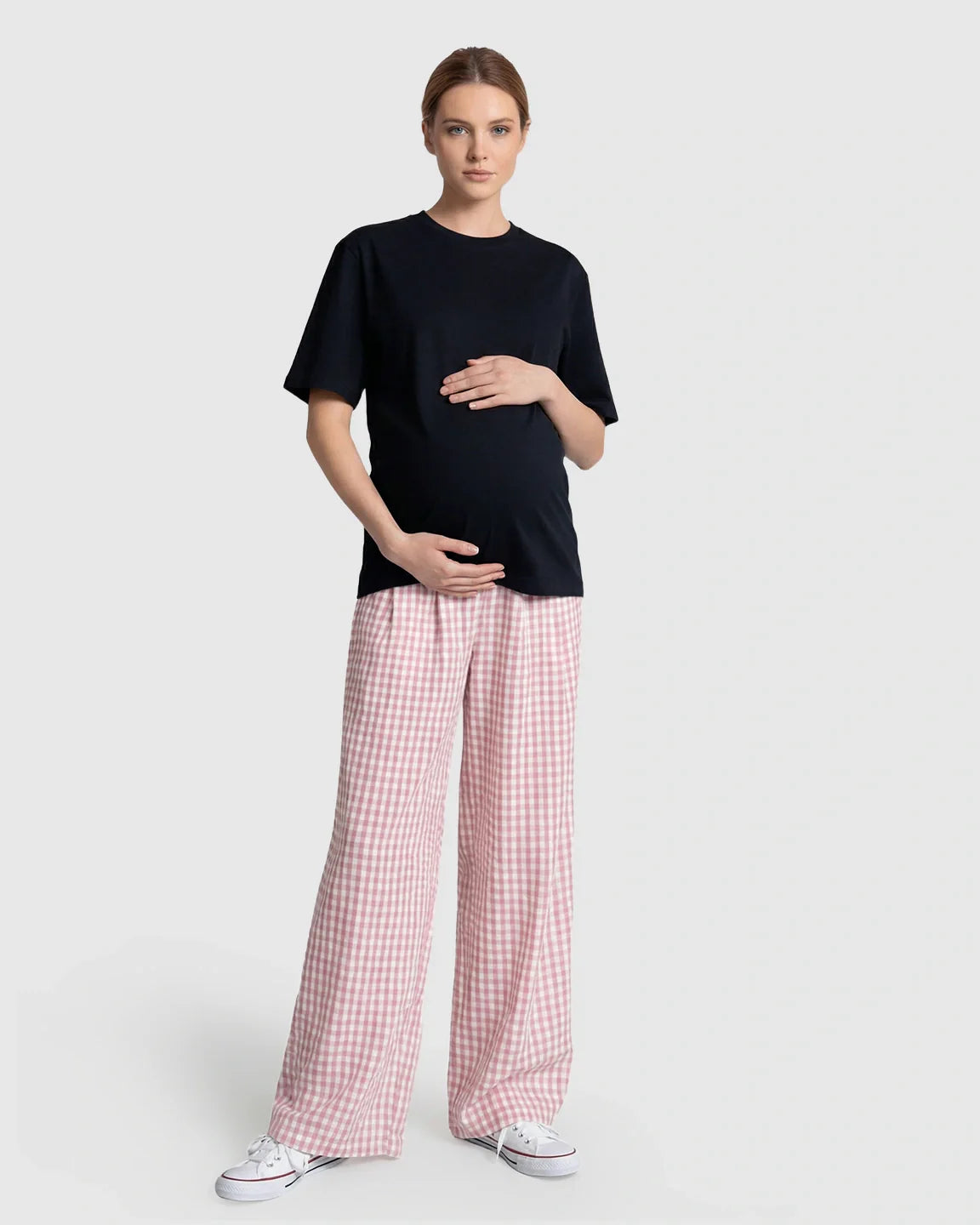 Bump Society – The Comfort Collection: Plaid Print Wide Leg Maternity Trousers