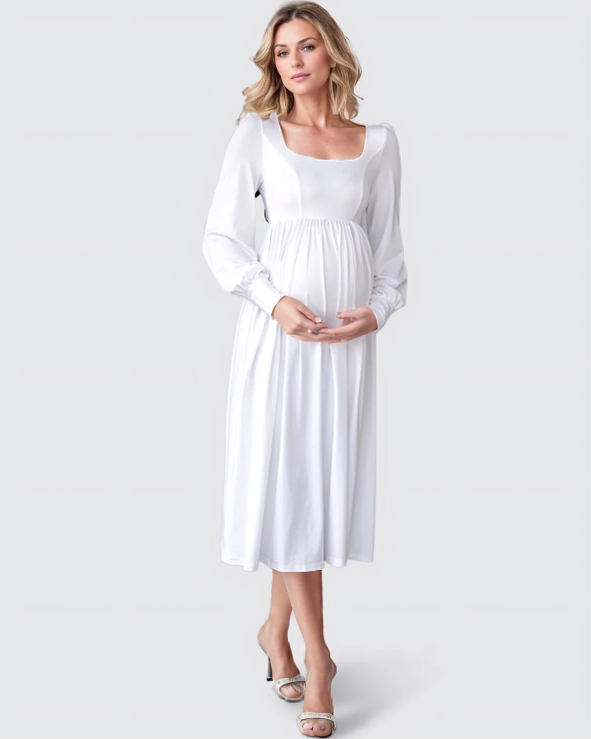 The Comfort Collection: Square Neckline Empire Waist Maternity Midi Dress