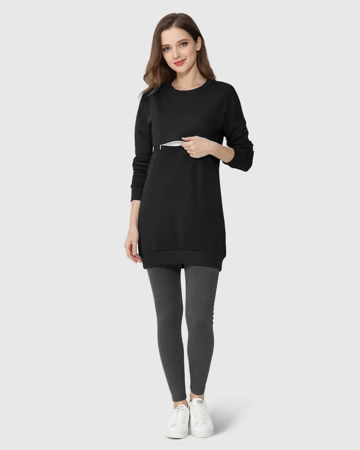 Bump Society – The Nursing Collection: Long-Sleeve Zipper Opening Maternity Nursing Top