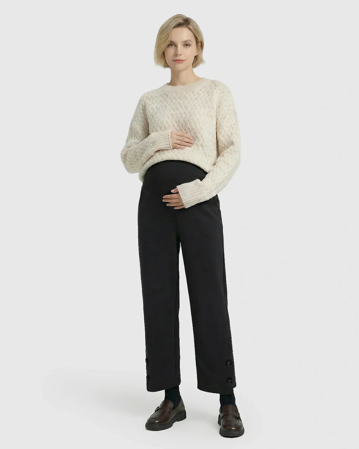 Bump Society – The Comfort Collection: Button Detail Cropped Maternity Trousers