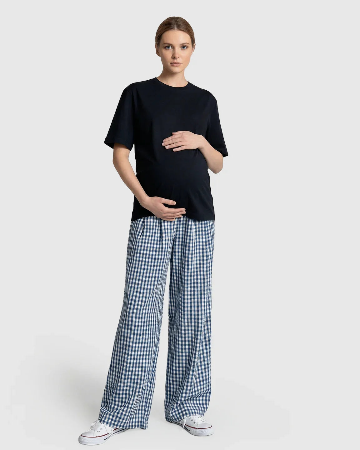 Bump Society – The Comfort Collection: Plaid Print Wide Leg Maternity Trousers