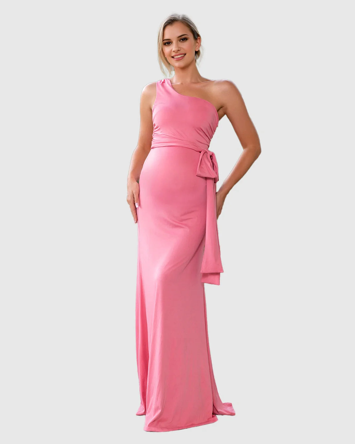 Bump Society – The Comfort Collection: Adjustable Tie Waist Fitted Bodice Maternity Maxi Dress