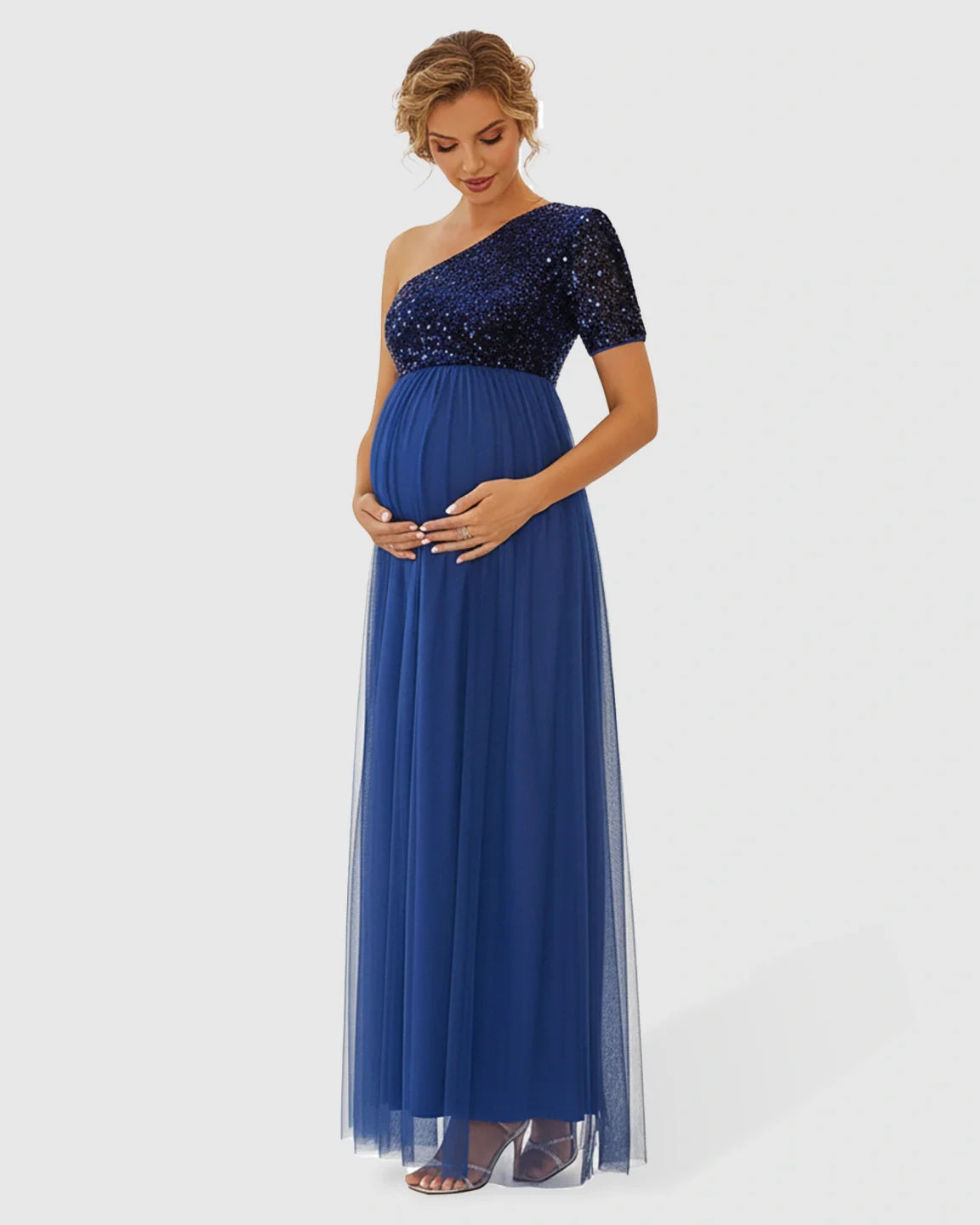 Bump Society – The Comfort Collection: Sequin One-Shoulder Glamour Maternity Maxi Dress
