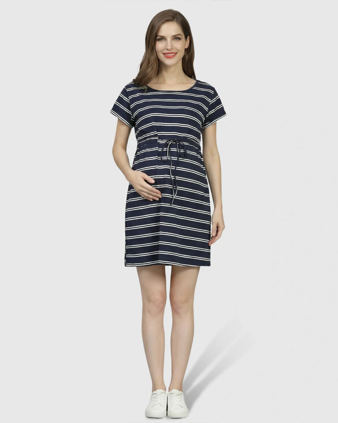 Bump Society – The Comfort Collection: Nautical Striped Drawstring Waist Maternity Dress
