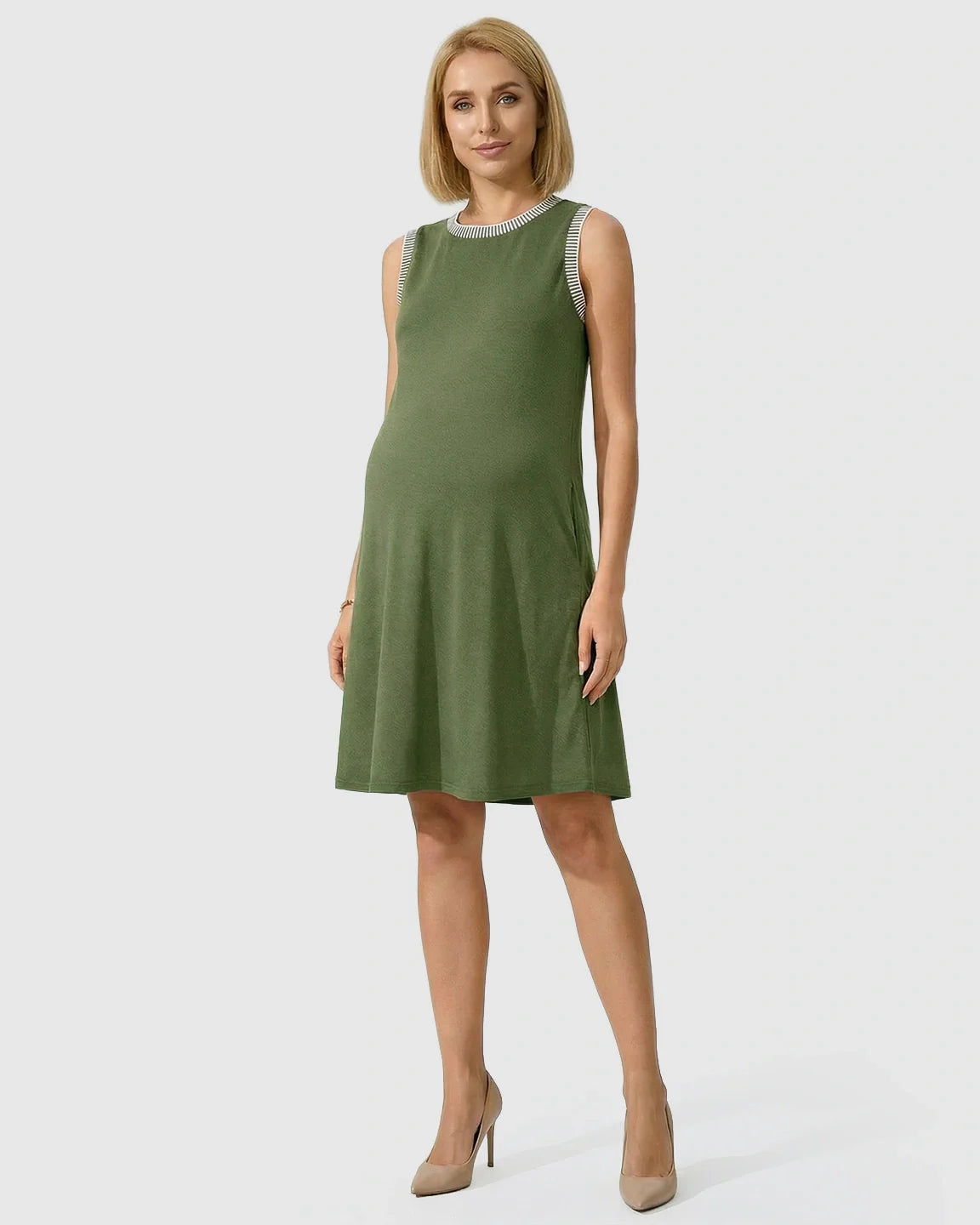 Bump Society – The Comfort Collection: Sleeveless Mid-Waist Umbrella Skirt Maternity Dress