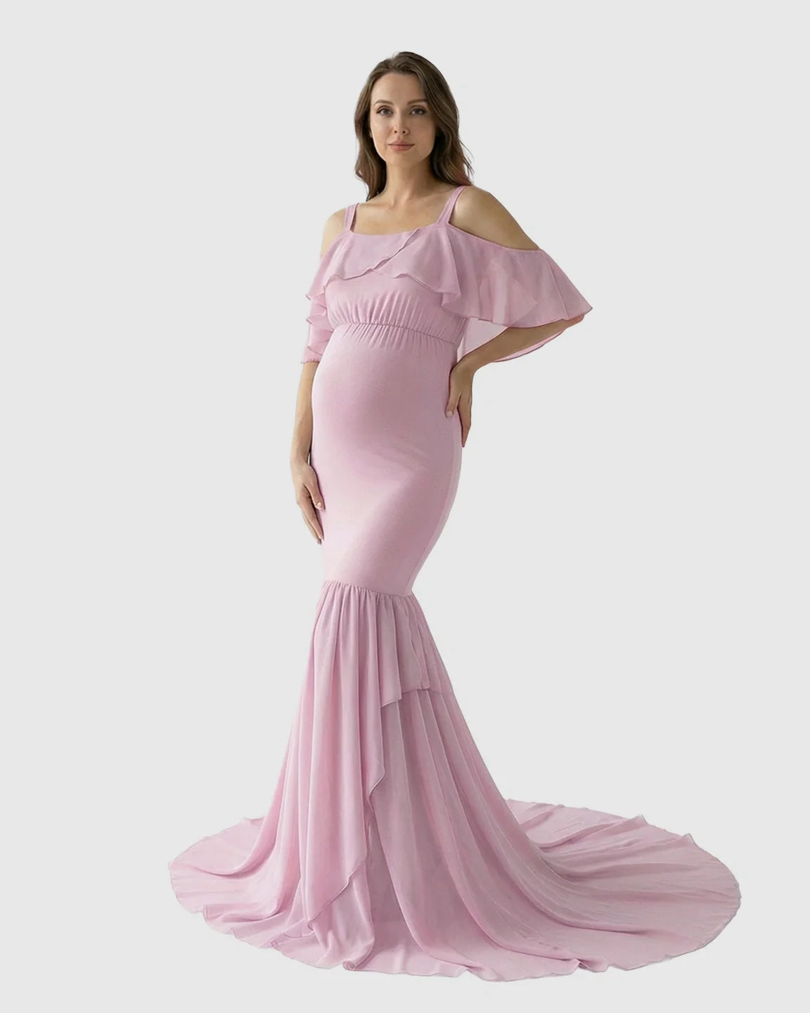 Bump Society – The Comfort Collection: Off-Shoulder Mermaid Trail Maternity Photoshoot Dress