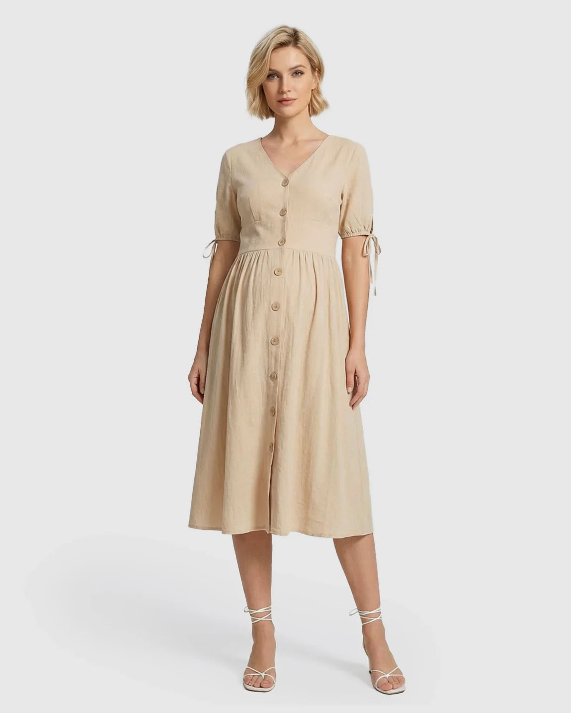 Bump Society – The Comfort Collection: Tie Sleeve A-Line Maternity Midi Dress