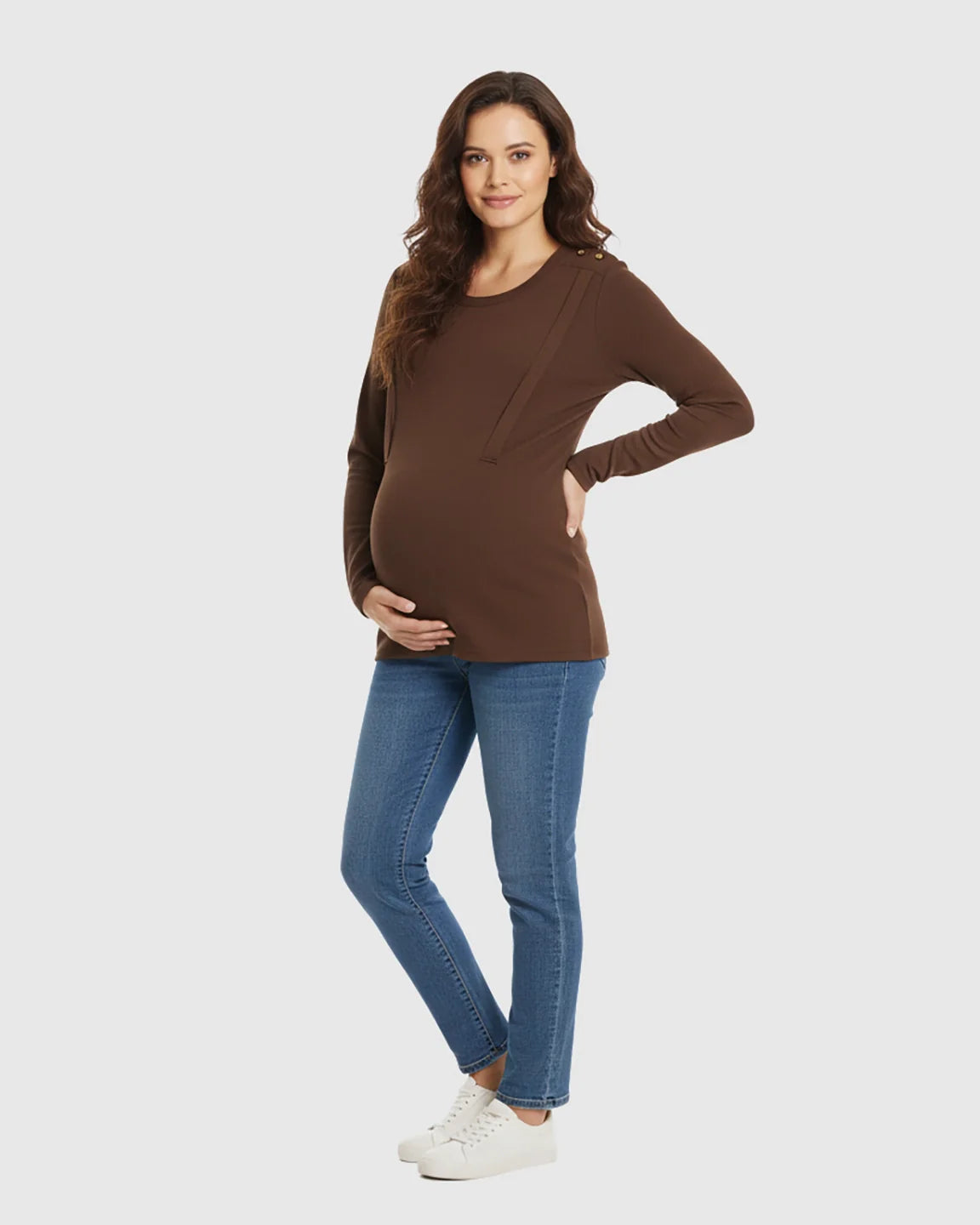 Bump Society – The Comfort Collection: Ribbed Horizontal Zip-Feed Fitted Maternity Shirt