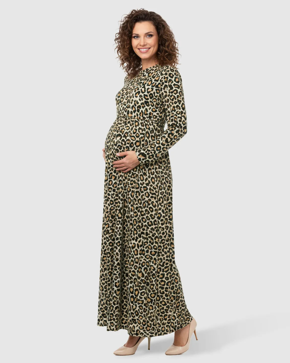 Bump Society – The Comfort Collection: Flowing Skirt Leopard Print Maternity Maxi Dress