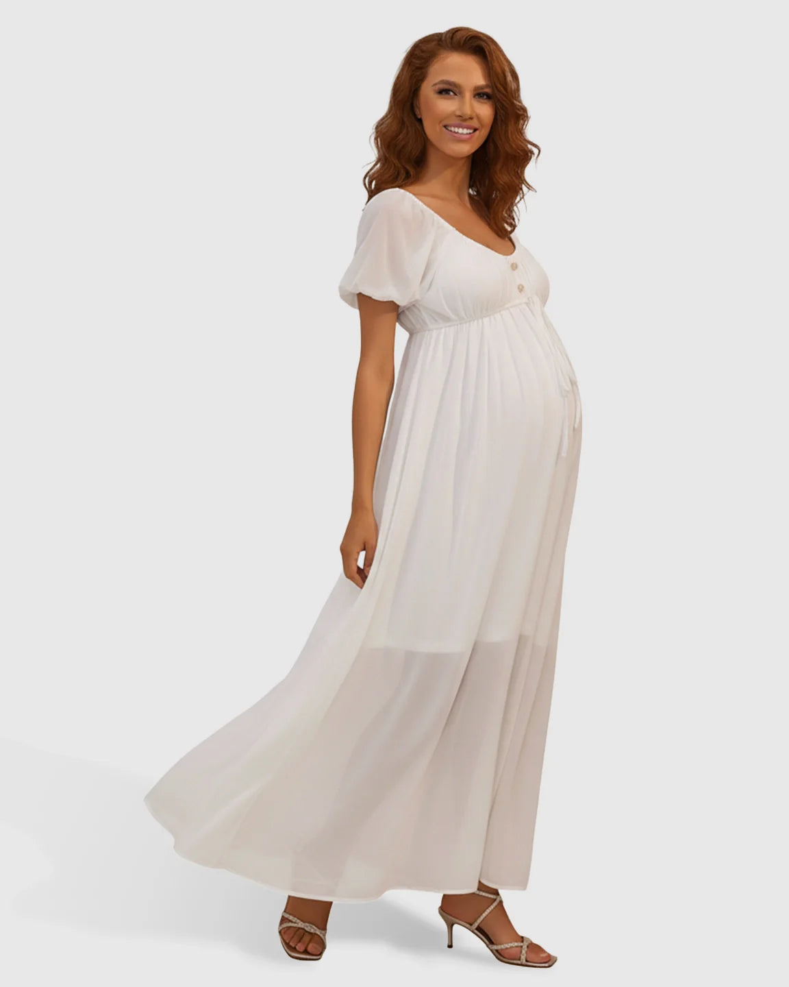 Bump Society – The Comfort Collection: Puff Sleeve Empire Waist Maternity Maxi Dress
