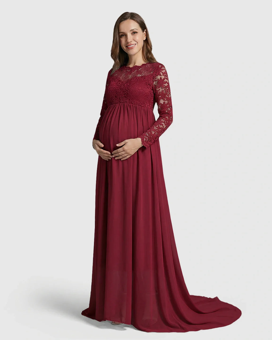 Bump Society – The Comfort Collection: Lace Bodice Trailing Skirt Maternity Photoshoot Gown