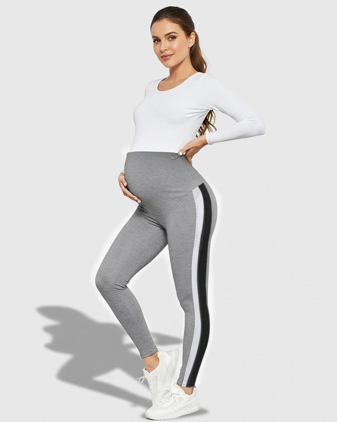 Bump Society – The Comfort Collection: Stretch Waist Panel Side-Stripe Maternity Leggings
