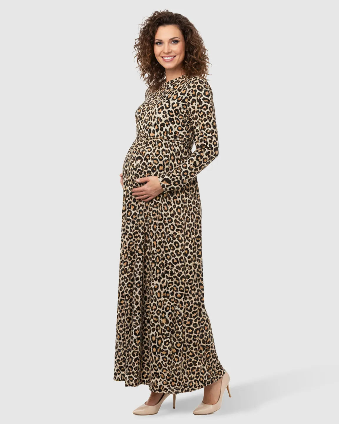 Bump Society – The Comfort Collection: Flowing Skirt Leopard Print Maternity Maxi Dress