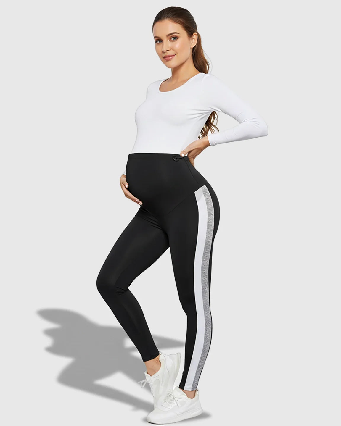 Bump Society – The Comfort Collection: Stretch Waist Panel Side-Stripe Maternity Leggings