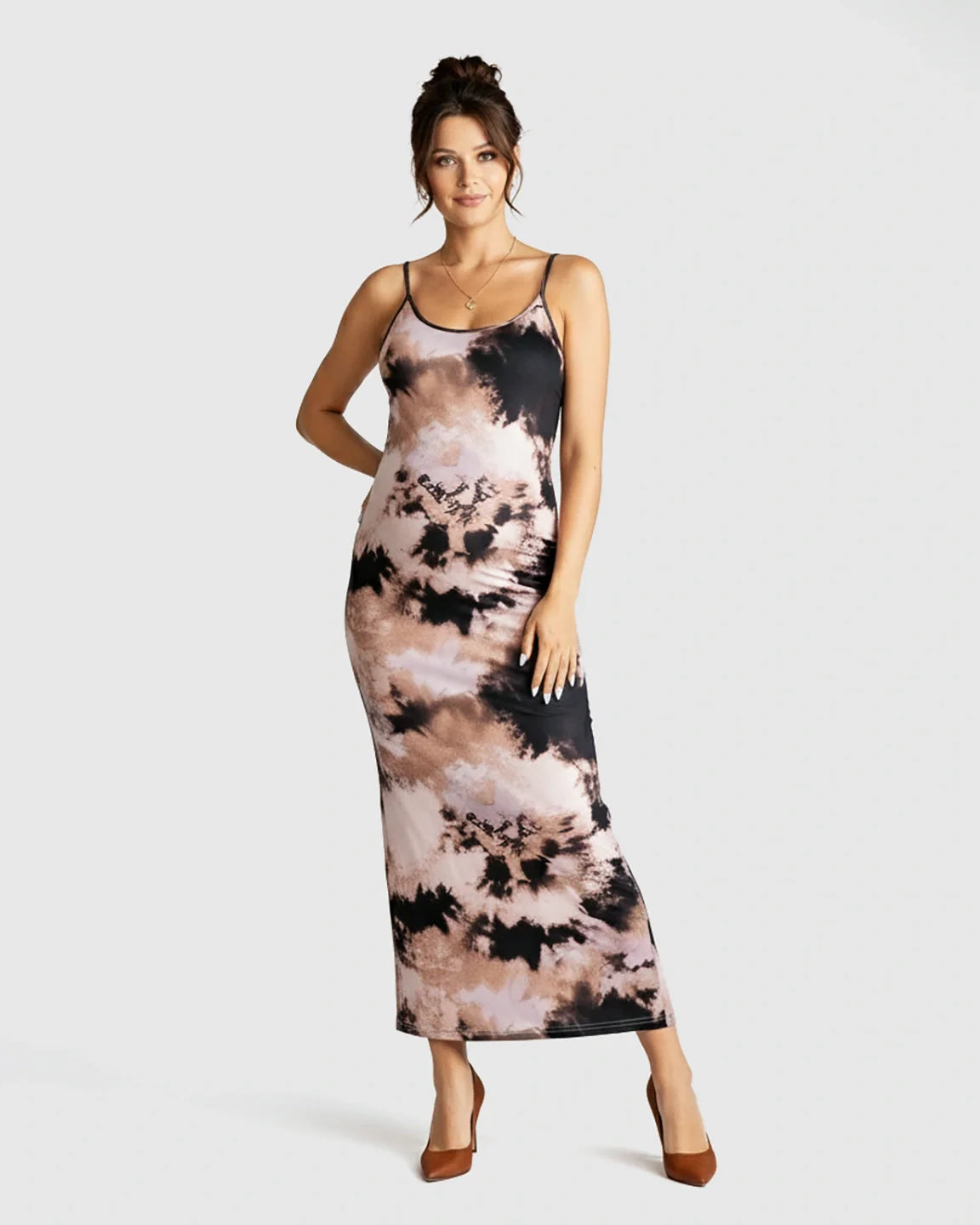 Bump Society – The Comfort Collection: Thin Strapped Tie-Dye Pattern Bodycon Maternity Maxi Dress
