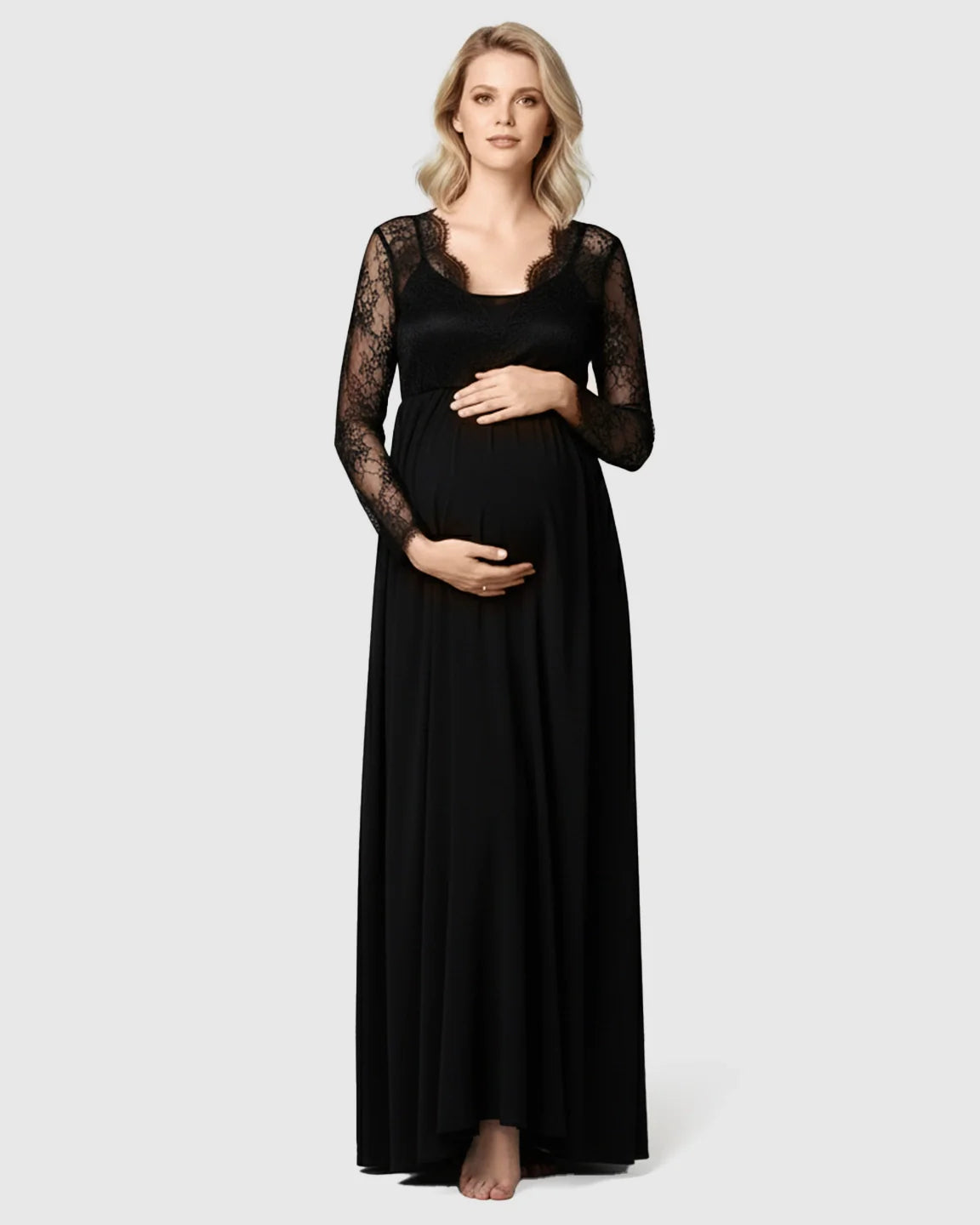 Bump Society – The Comfort Collection: Scalloped Lace Neckline Elegant Maternity Gown