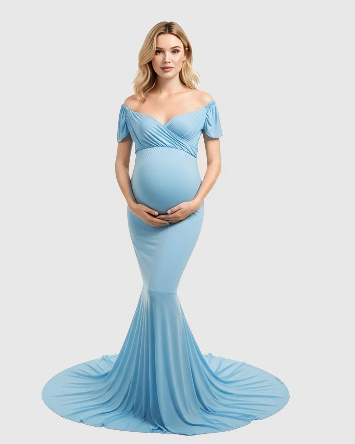 Bump Society – The Comfort Collection: Off-Shoulder Fitted Mermaid Style Maternity Photoshoot Gown