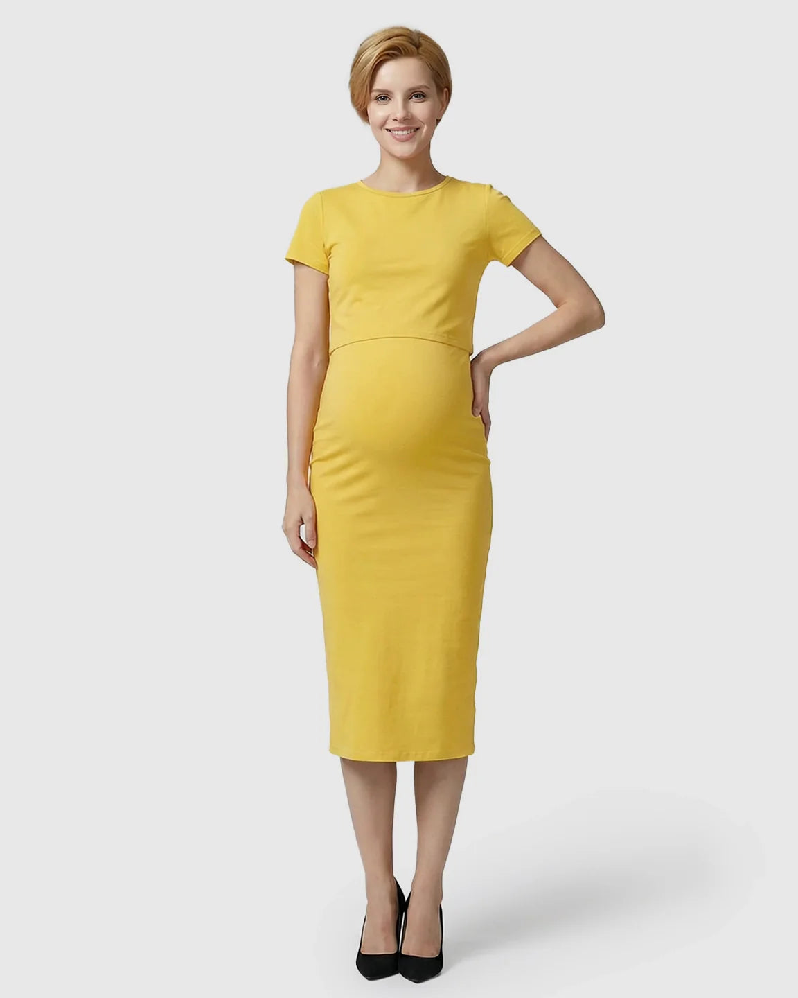 Bump Society – The Nursing Collection: Lift-Up Nursing Access Pencil Skirt Maternity Midi Dress