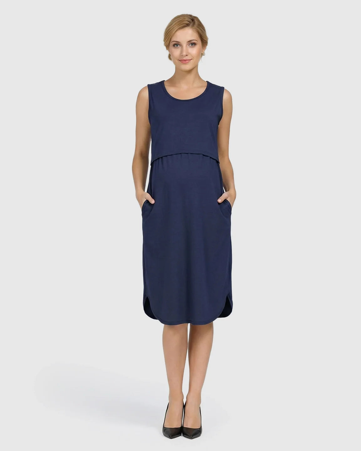 Bump Society – The Nursing Collection: Sleeveless High-Waisted Maternity & Nursing Dress