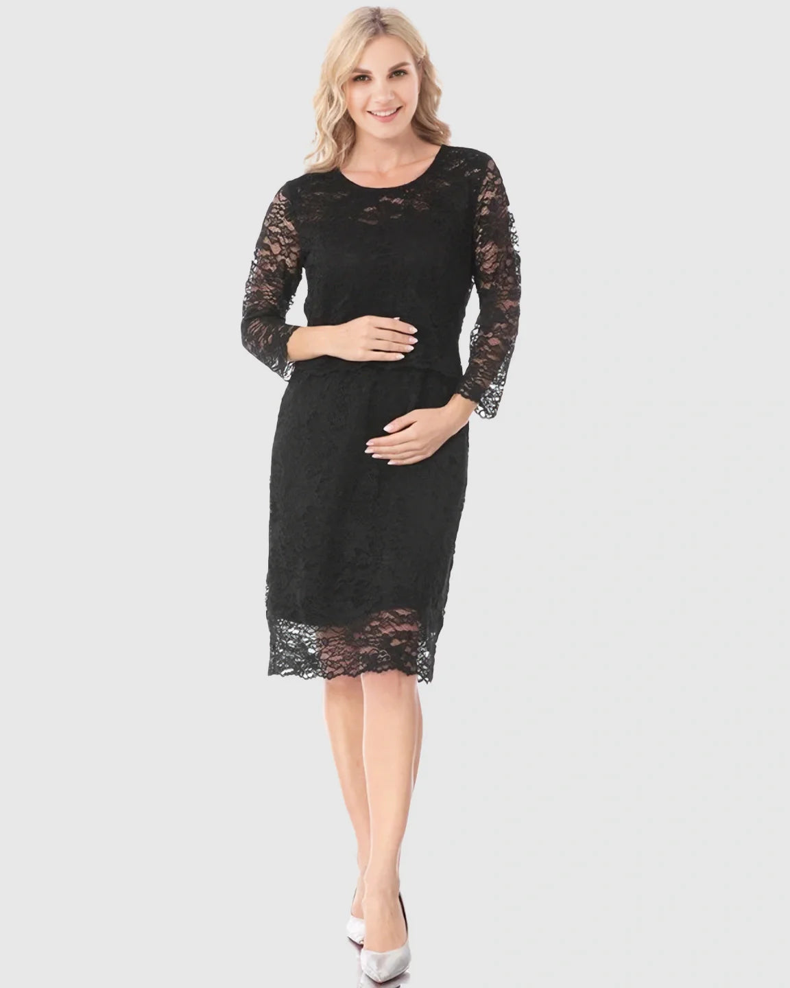 Bump Society – The Nursing Collection: Mid-length Lace Sleeves Maternity & Nursing Dress