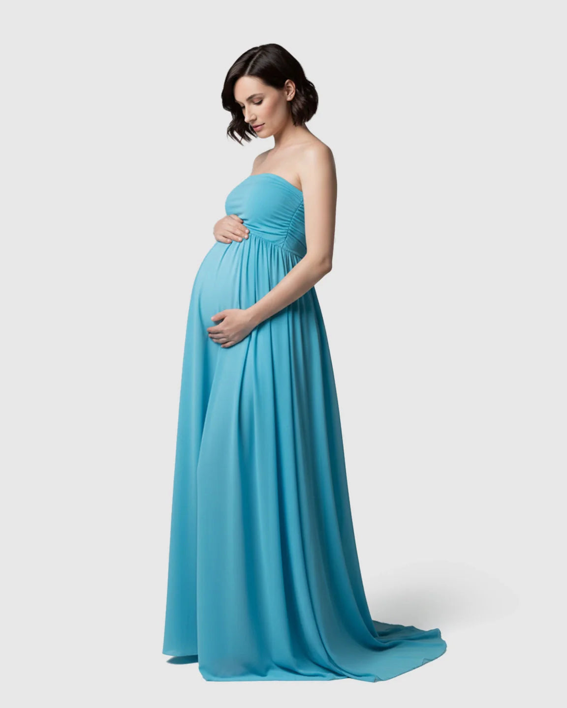 Bump Society – The Comfort Collection: Strapless Ruched Front Slit Maternity Photoshoot Dress