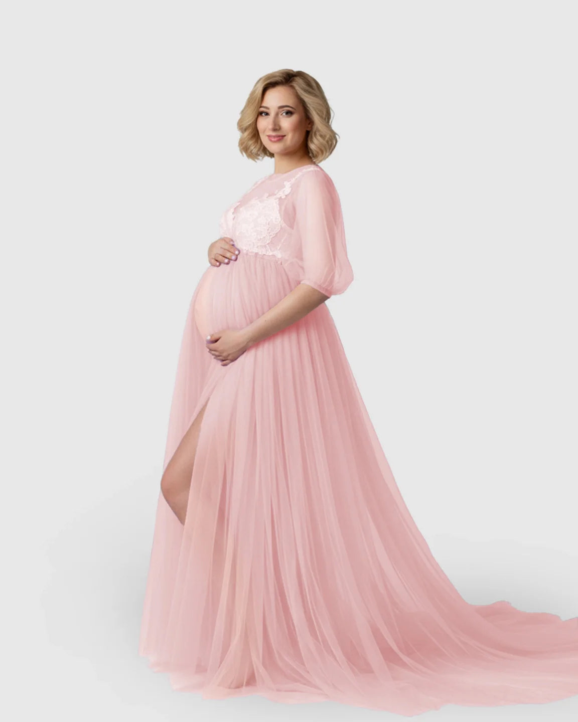 Bump Society – The Comfort Collection: Tulle Lace Swing Trail Maternity Photoshoot Dress