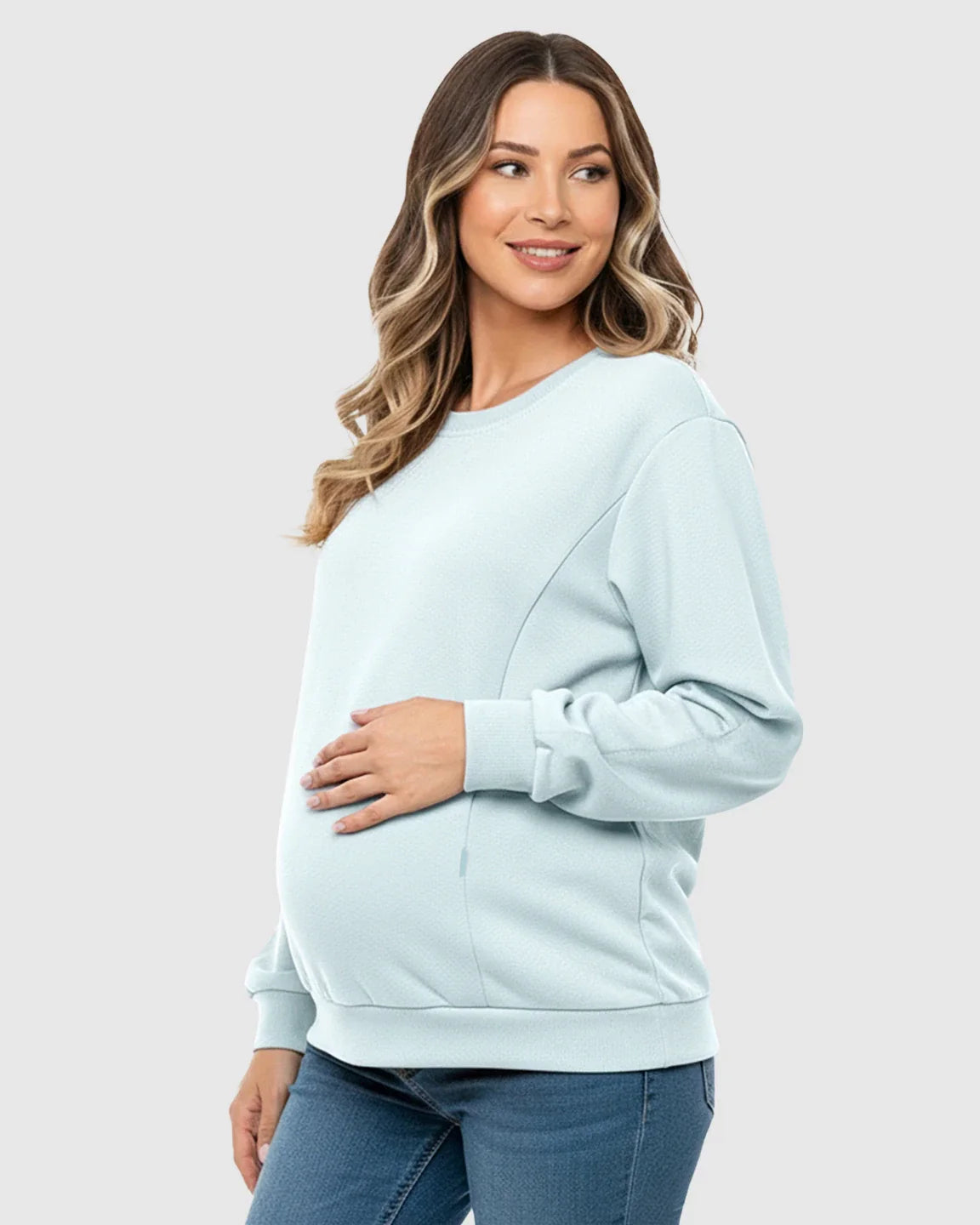The Nursing Collection: Waffle-Knit Cozy Fit Maternity Nursing Sweatshirt