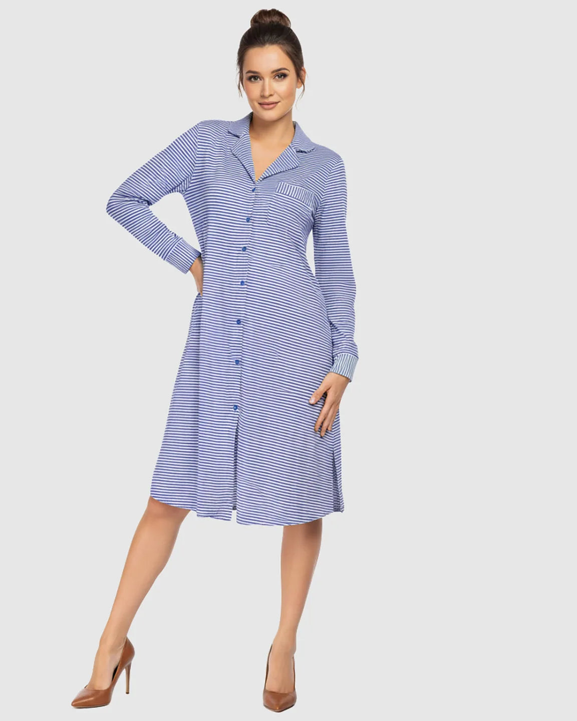 The Sleep Collection  Striped Button Front Shirt Style Maternity Sleepwear