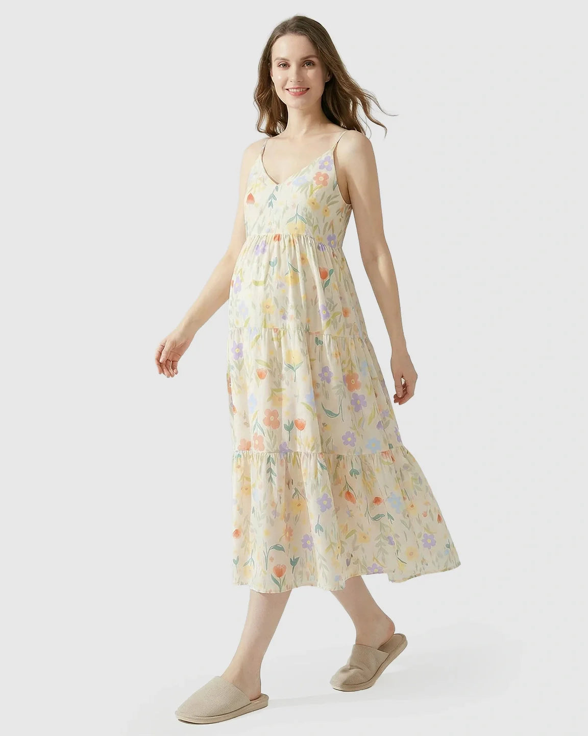 Bump Society – The Comfort Collection: Sleeveless Colorful Flowers Print Maternity Nightdress