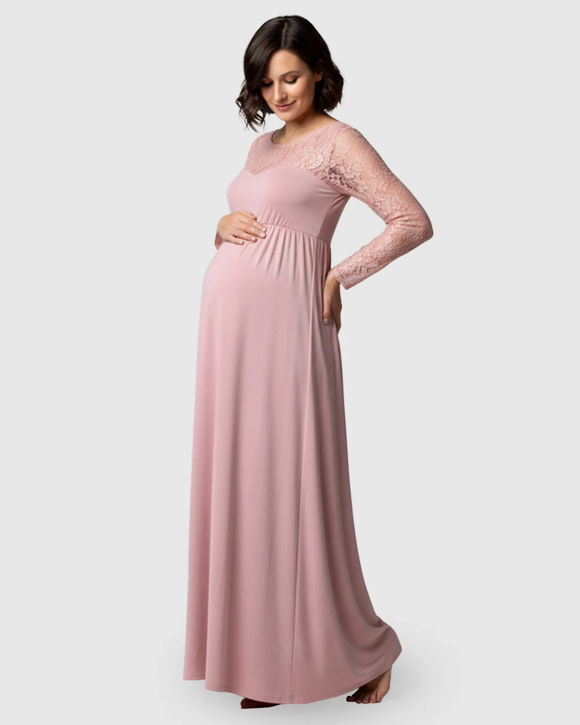 Bump Society – The Comfort Collection: Elegant Lace Floor-Length Maternity Photoshoot Dress