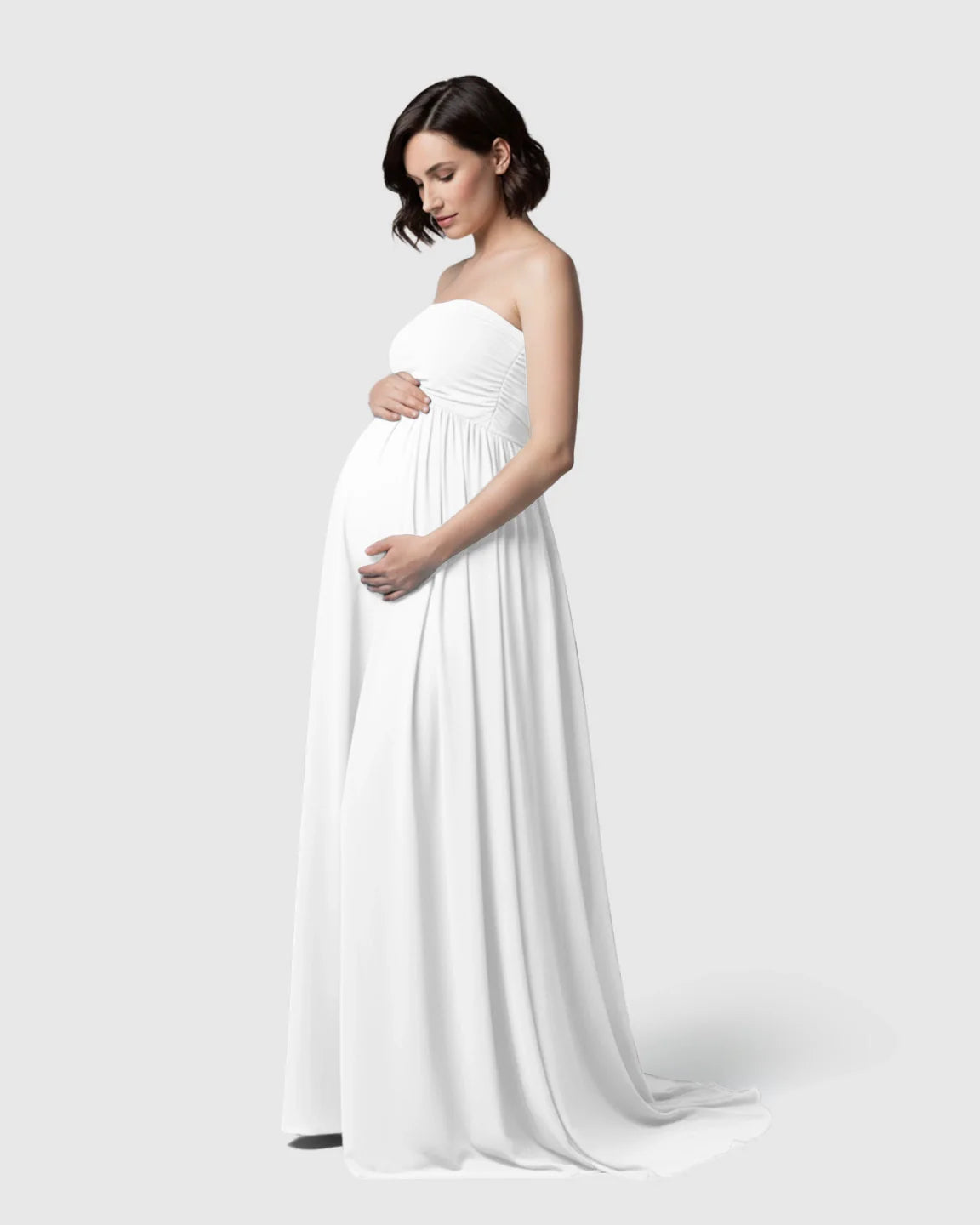 Bump Society – The Comfort Collection: Strapless Ruched Front Slit Maternity Photoshoot Dress