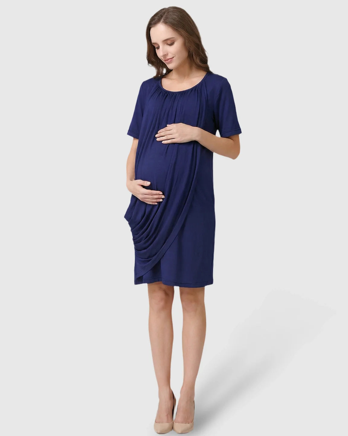Bump Society – The Nursing Collection: Hidden Nursing Access Draped Maternity Short Dress