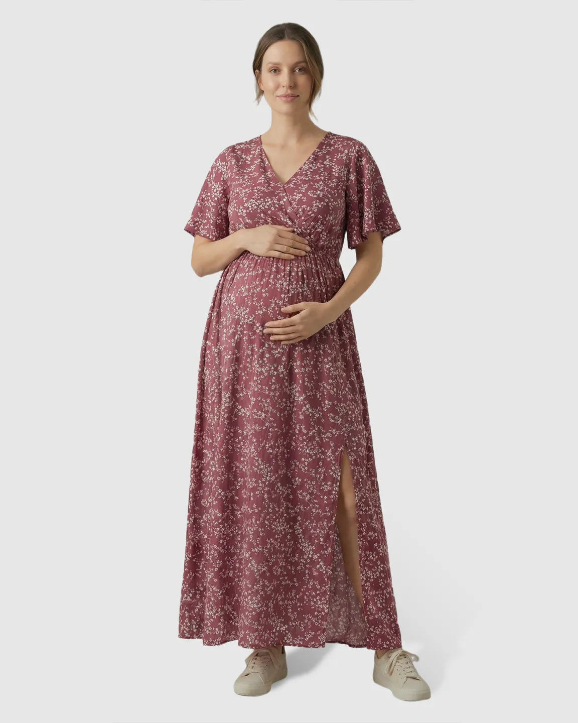 Bump Society – The Comfort Collection: Waist-Cinching Bohemian Maternity Maxi Dress