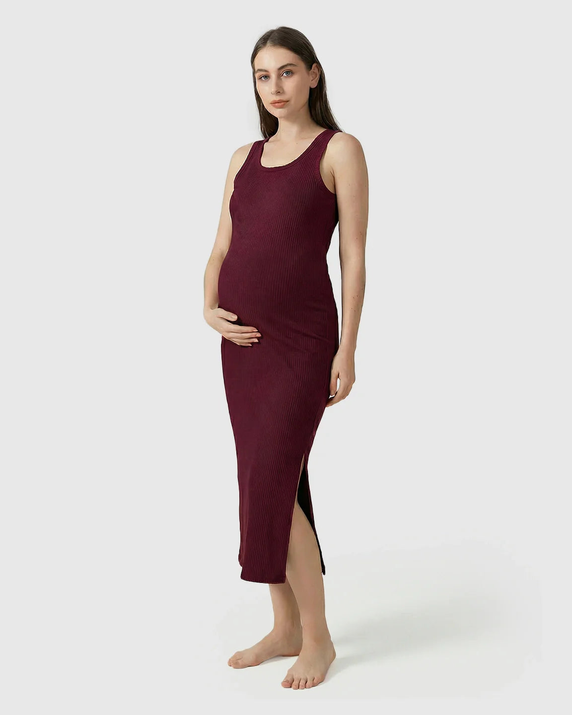 Bump Society – The Comfort Collection: Ribbed Knit Tank Style Maternity Midi Dress