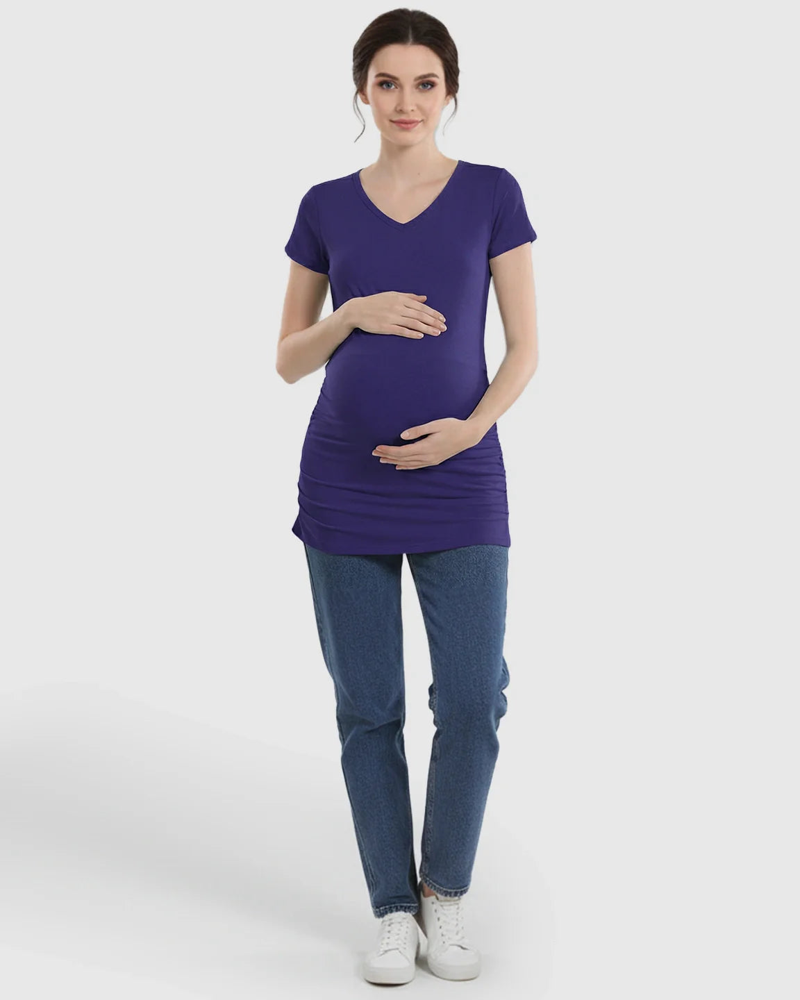 Bump Society – The Comfort Collection: Short Sleeve Ruched Slim Fit Maternity Top