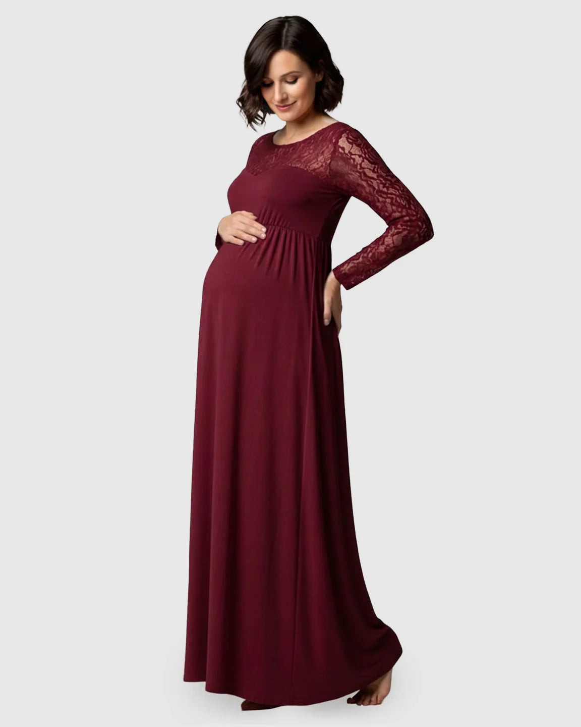 Bump Society – The Comfort Collection: Elegant Lace Floor-Length Maternity Photoshoot Dress