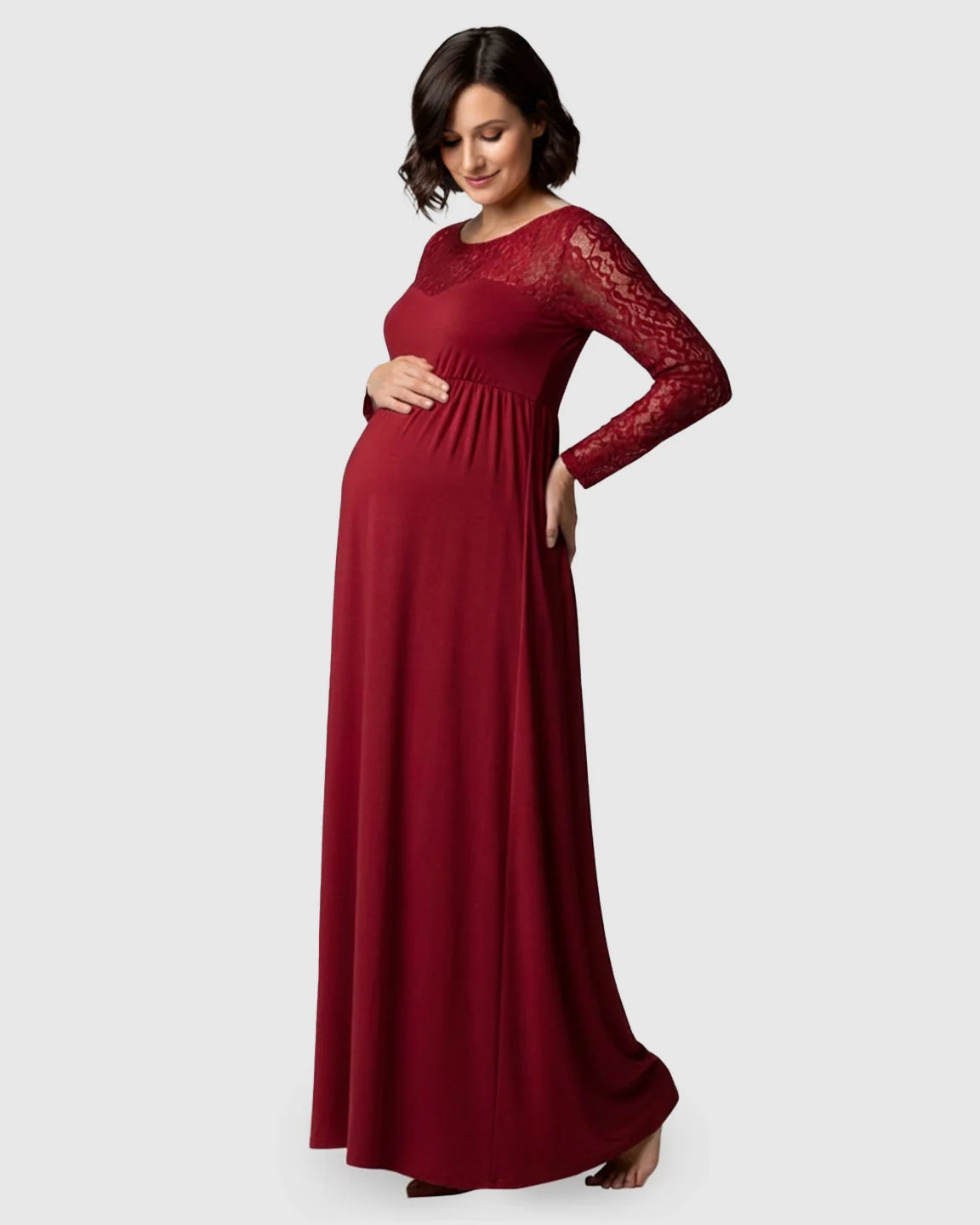 Bump Society – The Comfort Collection: Elegant Lace Floor-Length Maternity Photoshoot Dress