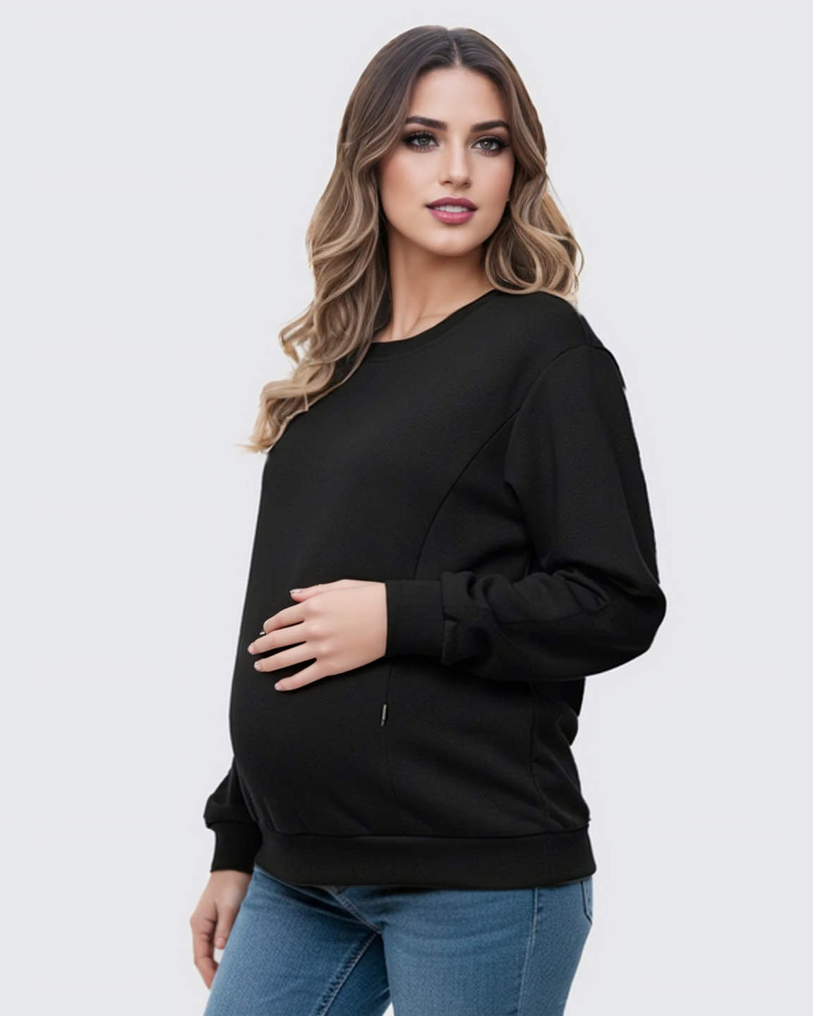 The Nursing Collection: Waffle-Knit Cozy Fit Maternity Nursing Sweatshirt